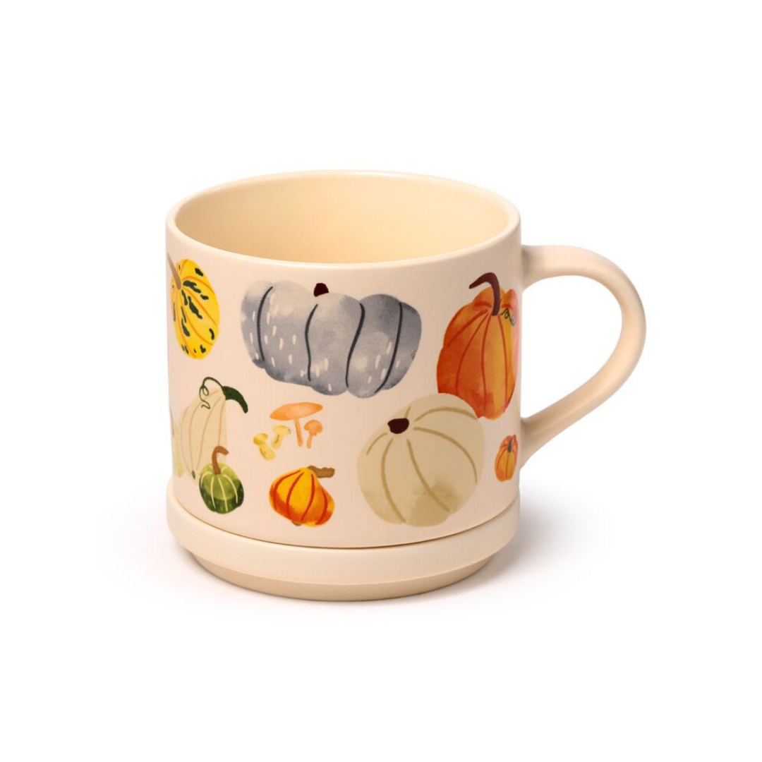 Tazza in Porcellana e Sottobicchiere/Coperchio - Zucca