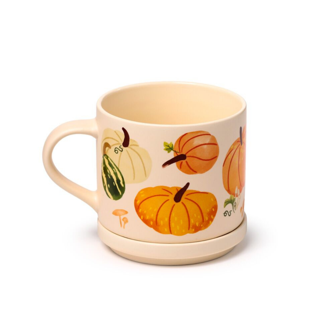 Tazza in Porcellana e Sottobicchiere/Coperchio - Zucca