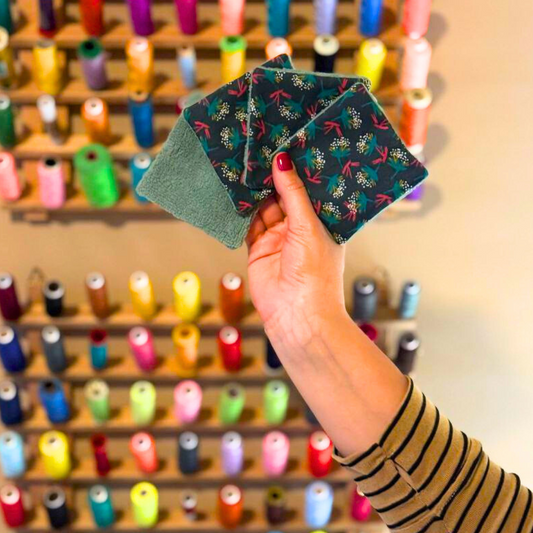 Set 5 Dischetti Struccanti Riutilizzabili Handmade - Fiori Base Verde