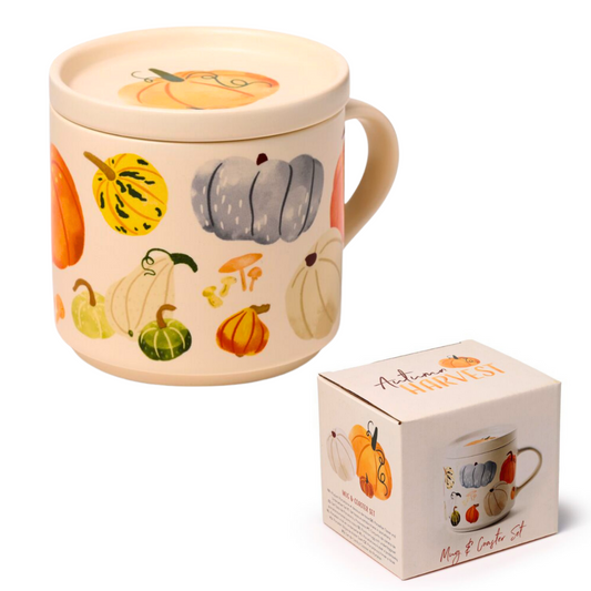 Tazza in Porcellana e Sottobicchiere/Coperchio - Zucca