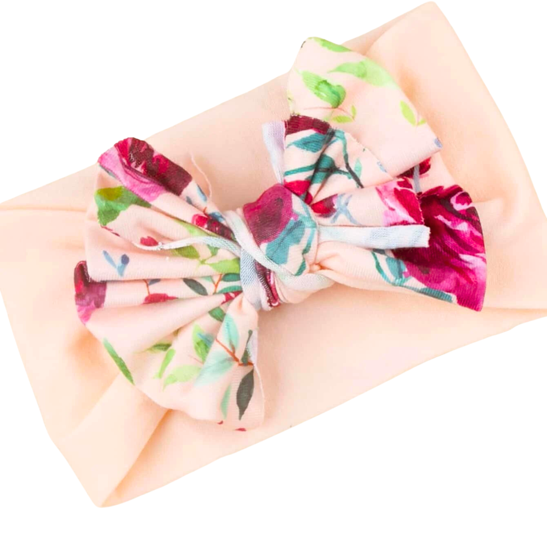 Fascia Capelli Neonata - Fiori Base Rosa Carne