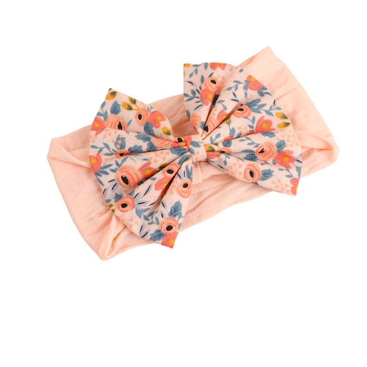 Fascia Capelli Neonata - Fiori Base Rosa