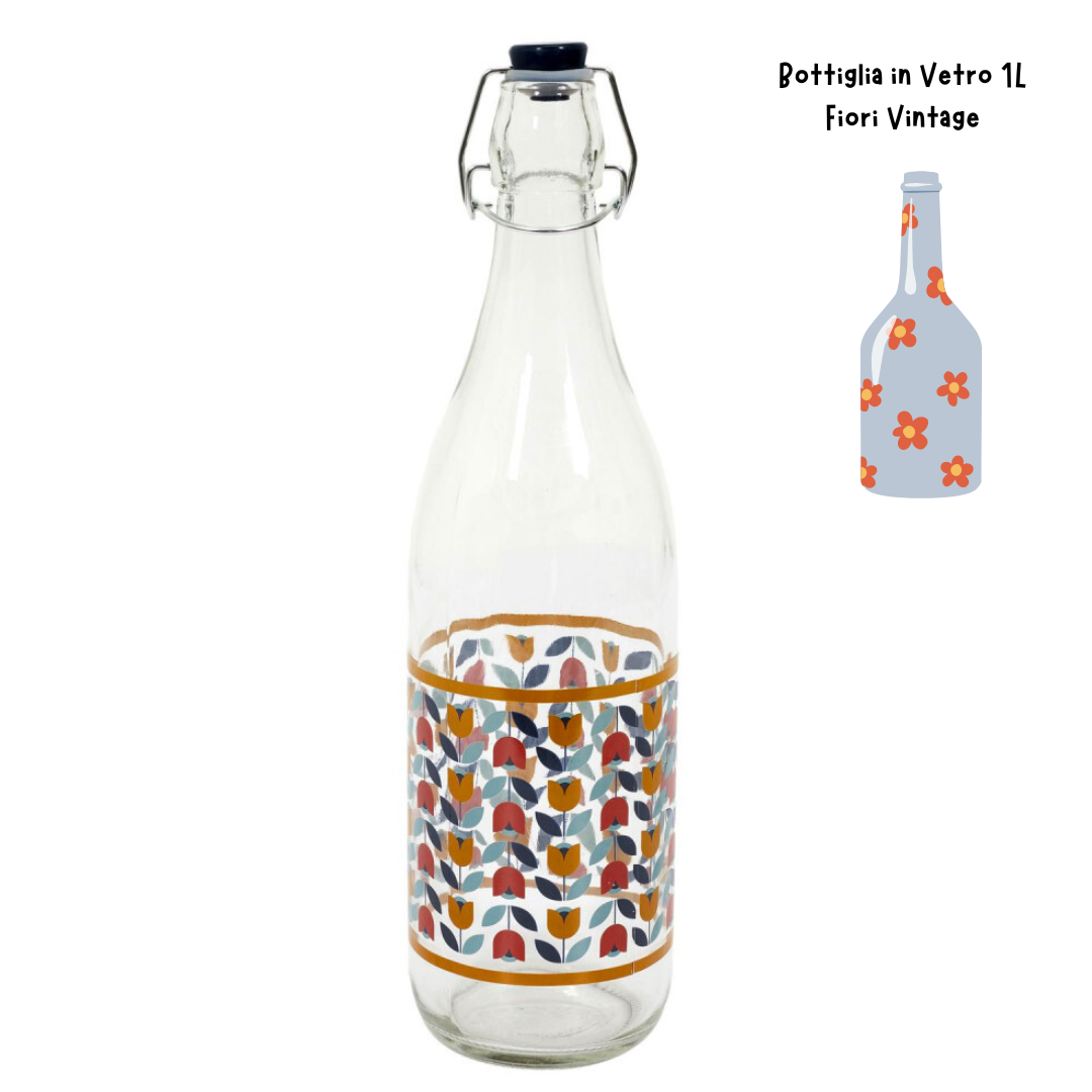 Bottiglia Vetro Vintage - Fiori