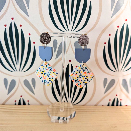 Orecchini Argilla Polimerica - Rombo Argento