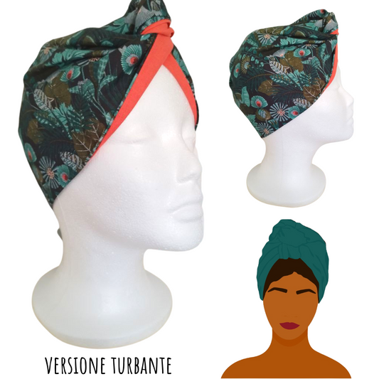 Fascia-Turbante Modellabile Handmade - Piume e Foglie