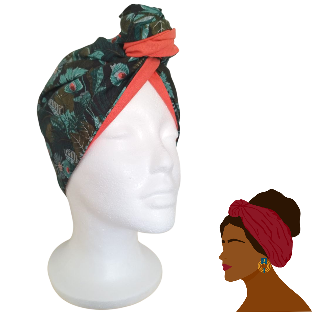 Fascia-Turbante Modellabile Handmade - Piume e Foglie