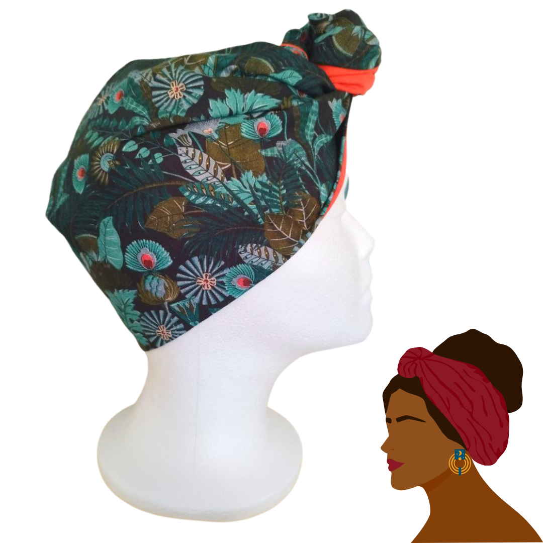 Fascia-Turbante Modellabile Handmade - Piume e Foglie