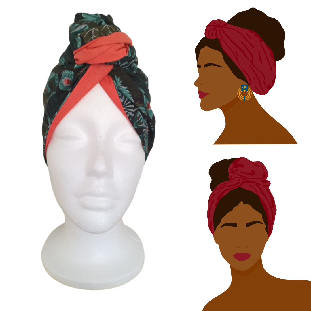 Fascia-Turbante Modellabile Handmade - Piume e Foglie