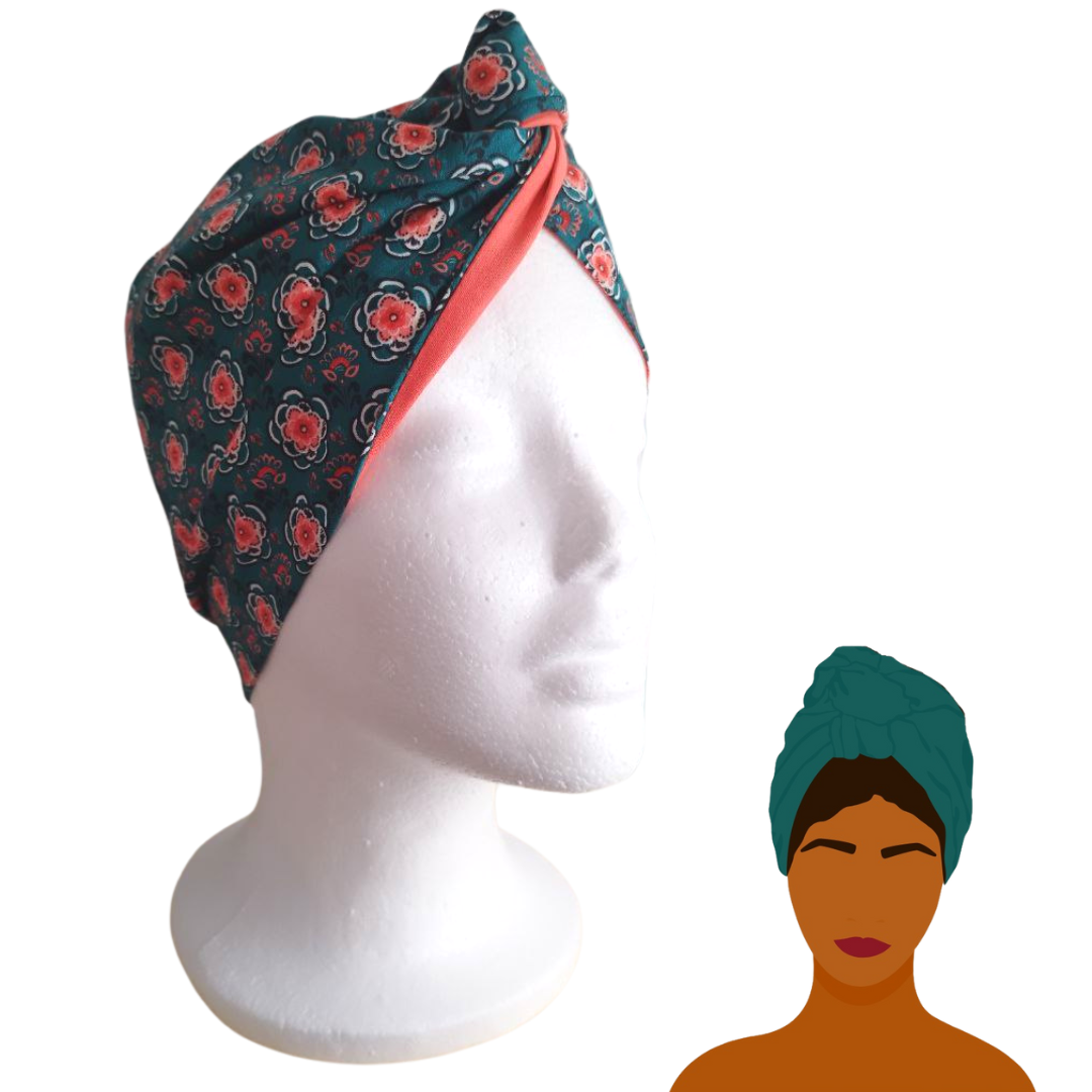 Fascia-Turbante Modellabile Handmade - Fiori Corallo