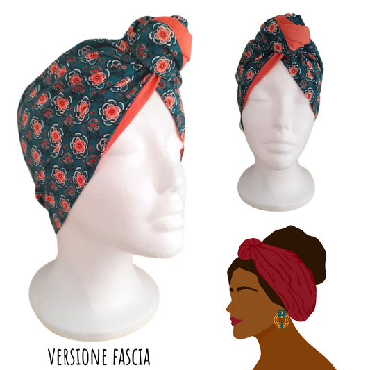 Fascia-Turbante Modellabile Handmade - Fiori Corallo