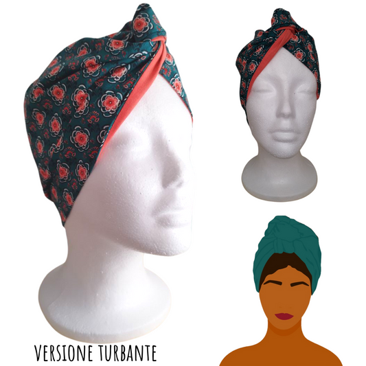 Fascia-Turbante Modellabile Handmade - Fiori Corallo