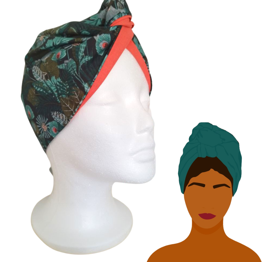 Fascia-Turbante Modellabile Handmade - Piume e Foglie
