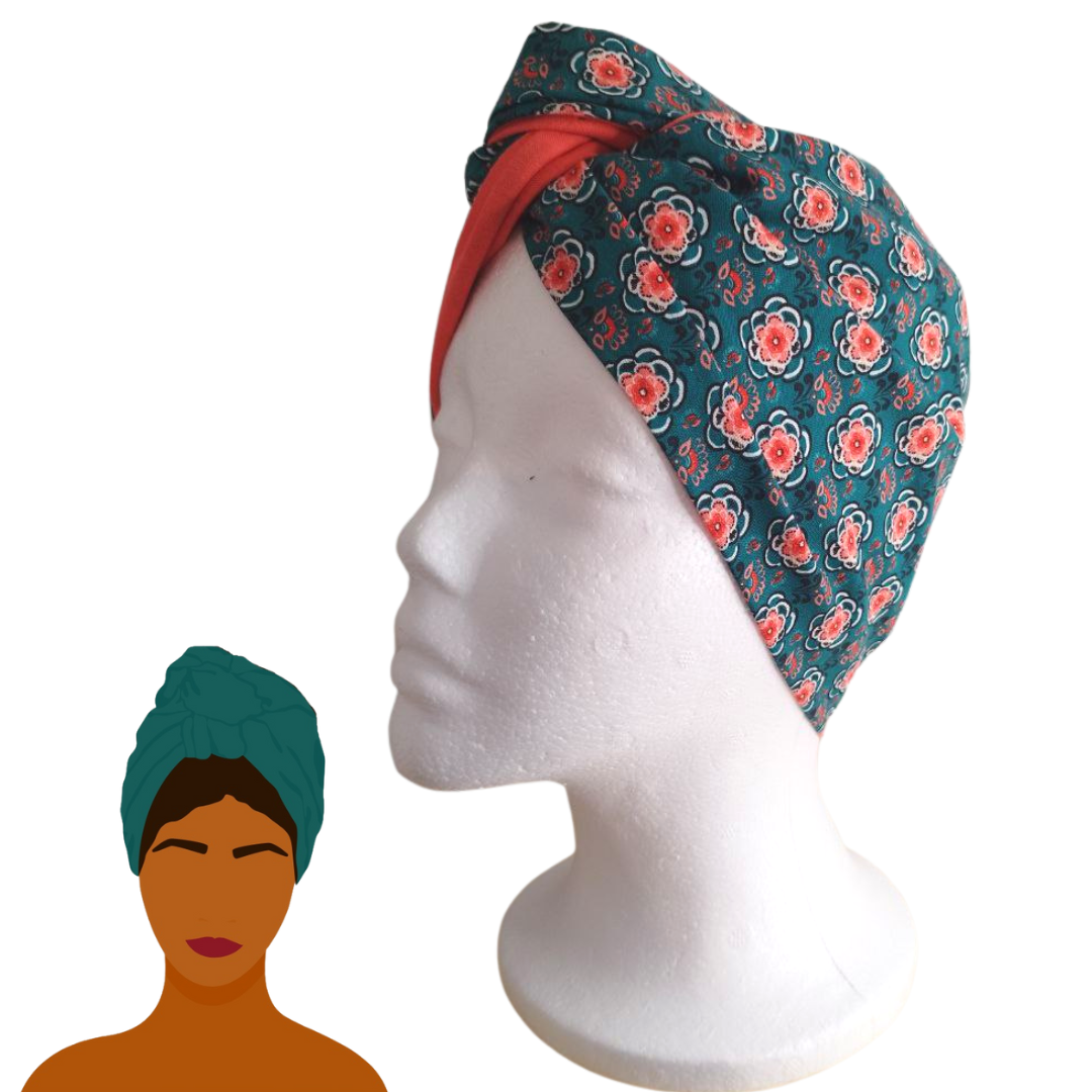 Fascia-Turbante Modellabile Handmade - Fiori Corallo