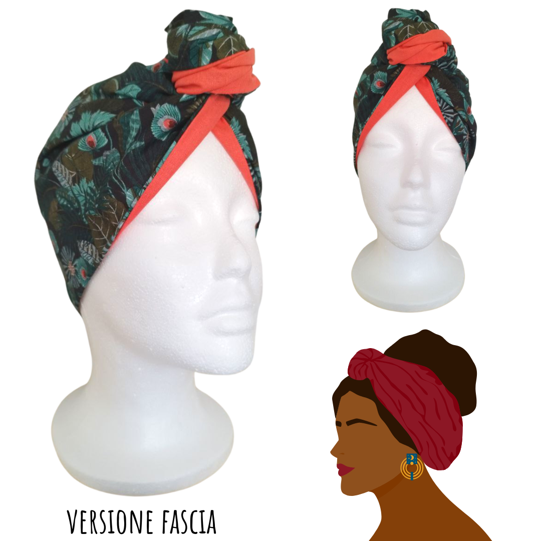 Fascia-Turbante Modellabile Handmade - Piume e Foglie