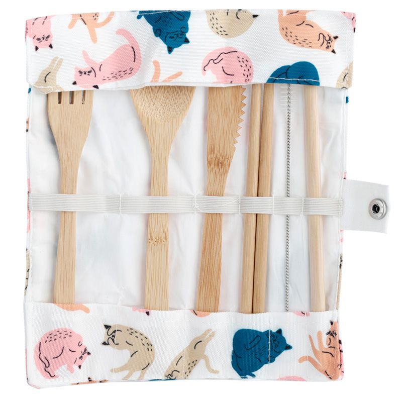 Set Posate Bambù con Custodia Lavabile - Gatti