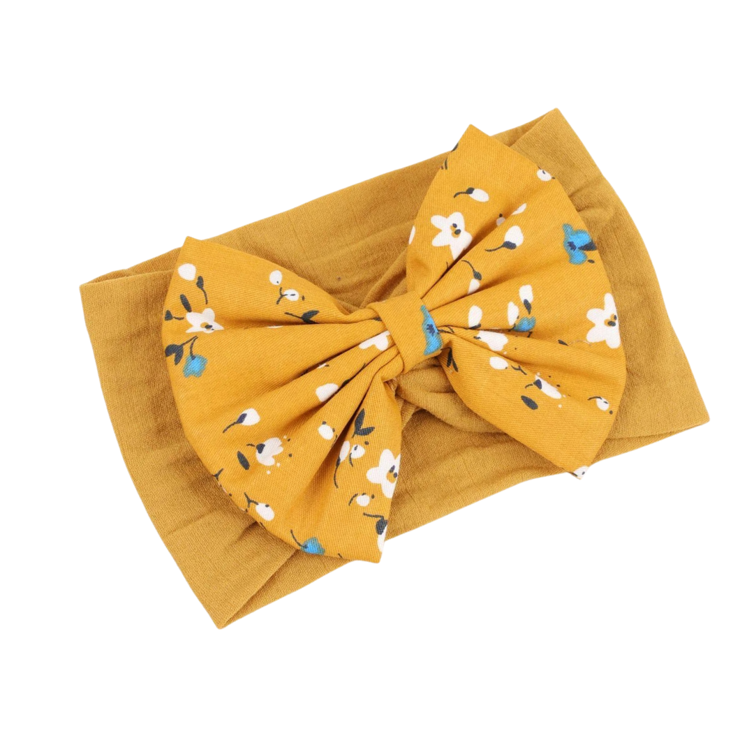 Fascia Capelli Neonata - Fiori Base Senape