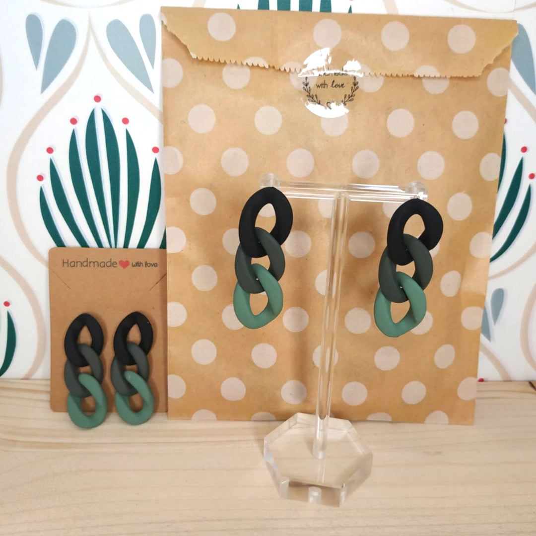 Orecchini in Resina a Catena - Nero/Verde/Grigio