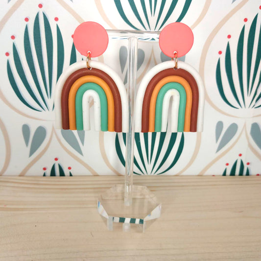 Orecchini Argilla Polimerica - Arcobaleno base Rosa-Bianco