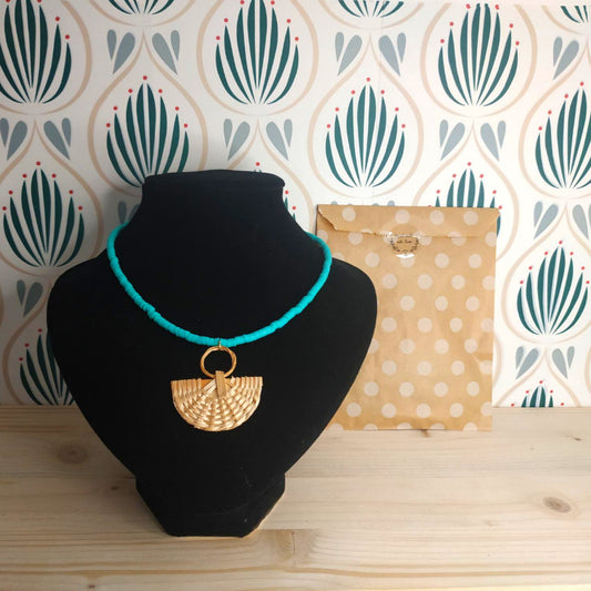 Collana Argilla Polimerica - Verde Acqua/Vimini