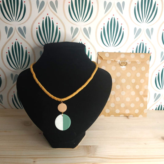 Collana Argilla Polimerica - Arancio/Salvia/Legno