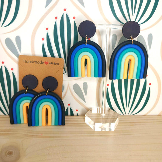 Orecchini Argilla Polimerica - Arcobaleno base Nero