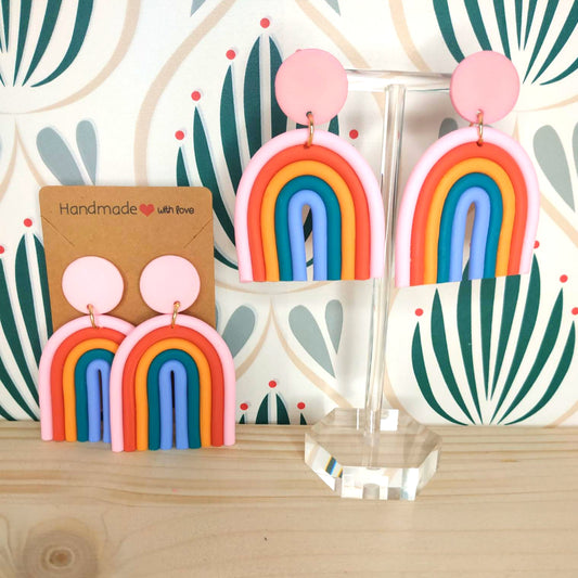 Orecchini Argilla Polimerica - Arcobaleno base Rosa