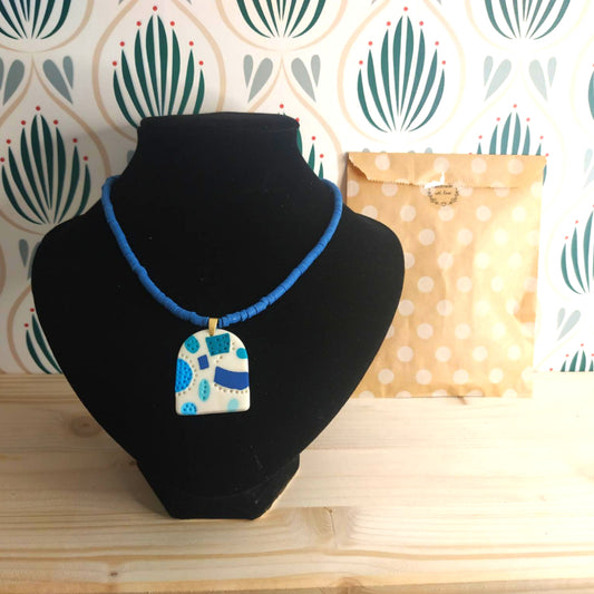 Collana Argilla Polimerica - Blu/Bianca/Azzurro