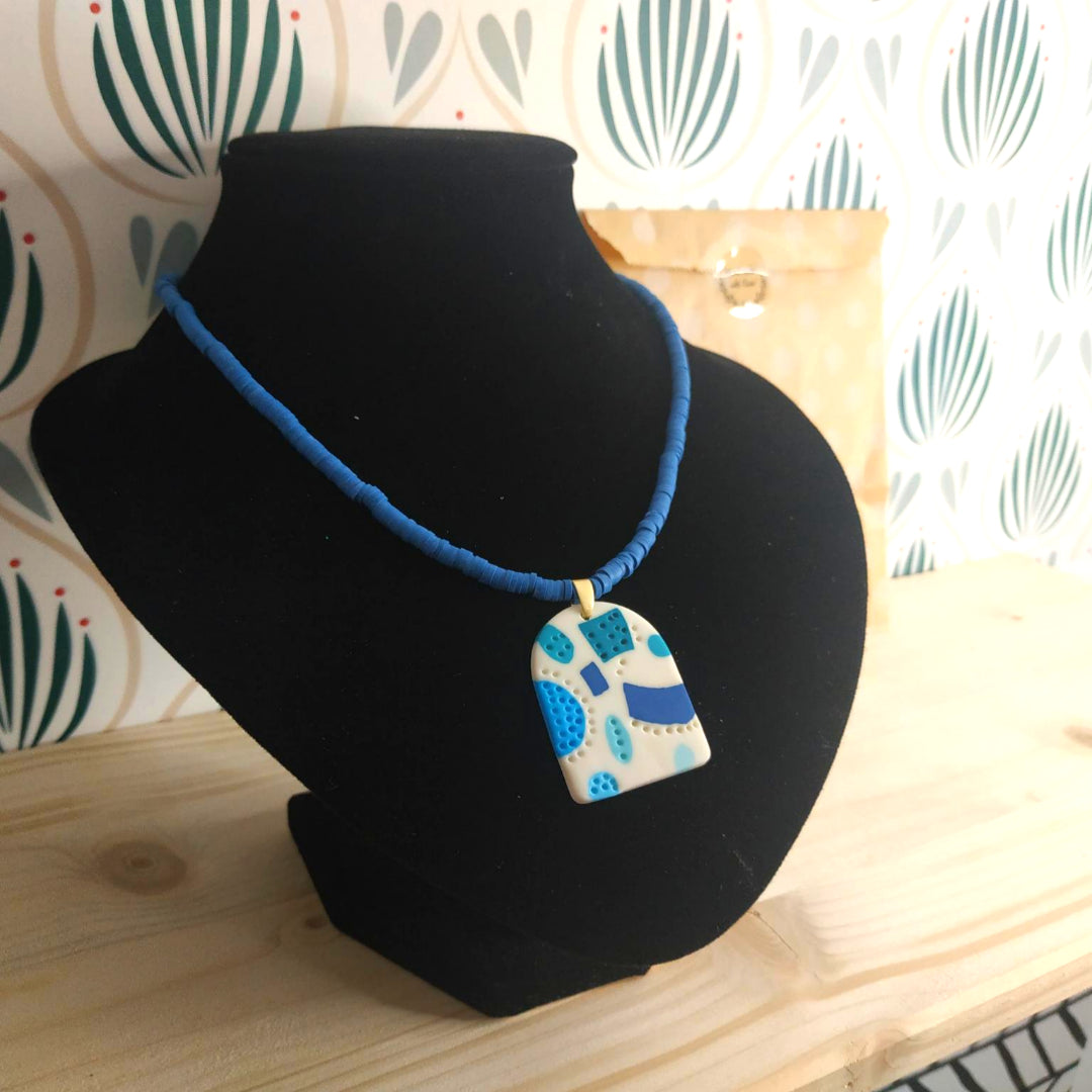 Collana Argilla Polimerica - Blu/Bianca/Azzurro