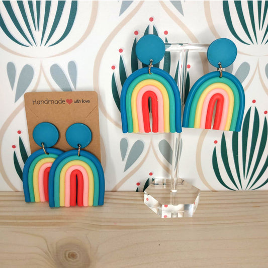 Orecchini Argilla Polimerica - Arcobaleno base Azzurro