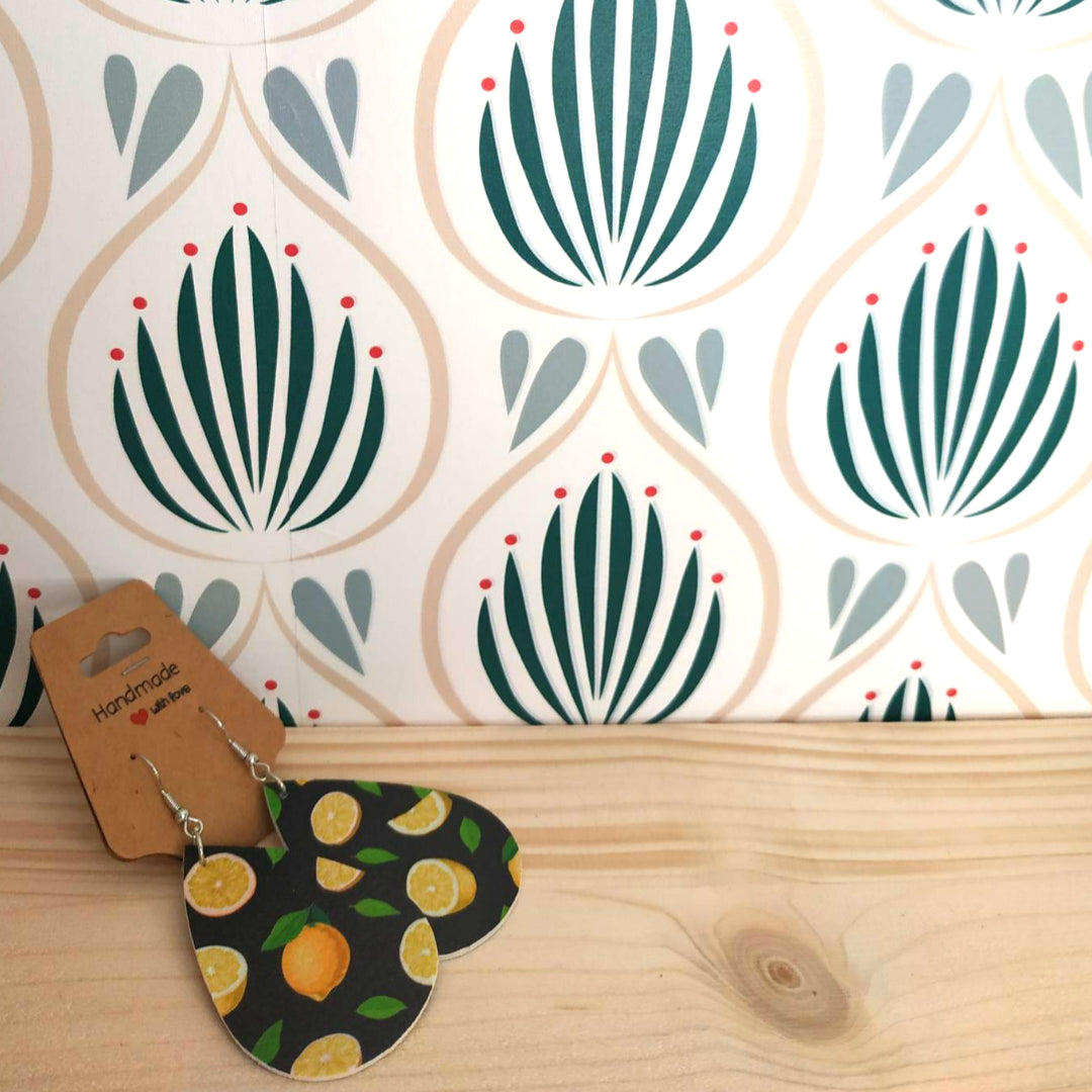 Orecchini in Ecopelle - Limoni sfondo Nero