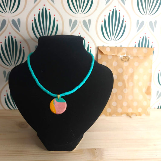 Collana Argilla Polimerica - Rosa/Verde Acqua/Arancio