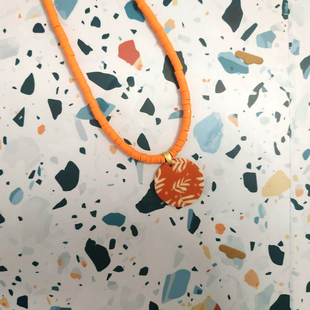 Collana Argilla Polimerica - Rosso/Arancio/Bianco