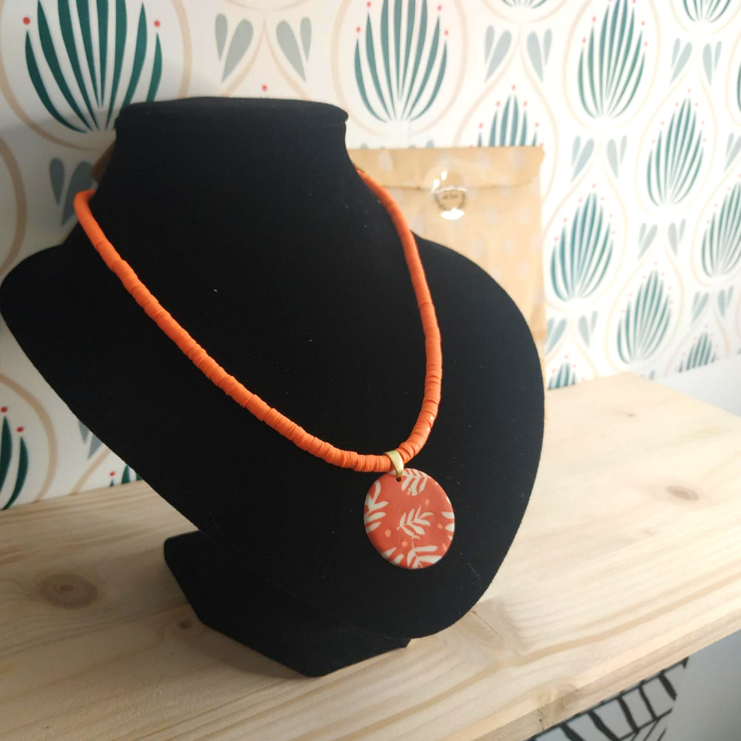 Collana Argilla Polimerica - Rosso/Arancio/Bianco