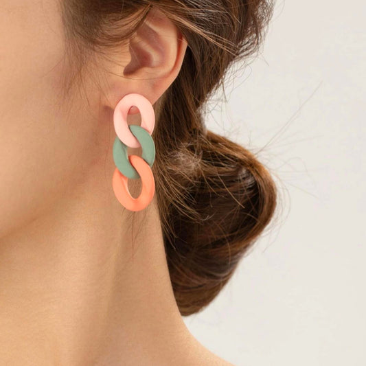 Orecchini in Resina a Catena - Rosa/Verde/Arancio