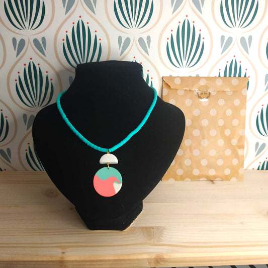 Collana Argilla Polimerica - Verde Acqua/Rosa/Bianco