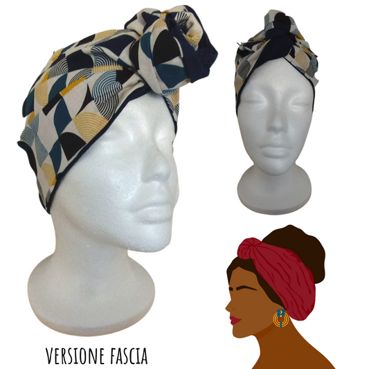 Fascia-Turbante Modellabile Handmade - Retrò Blu