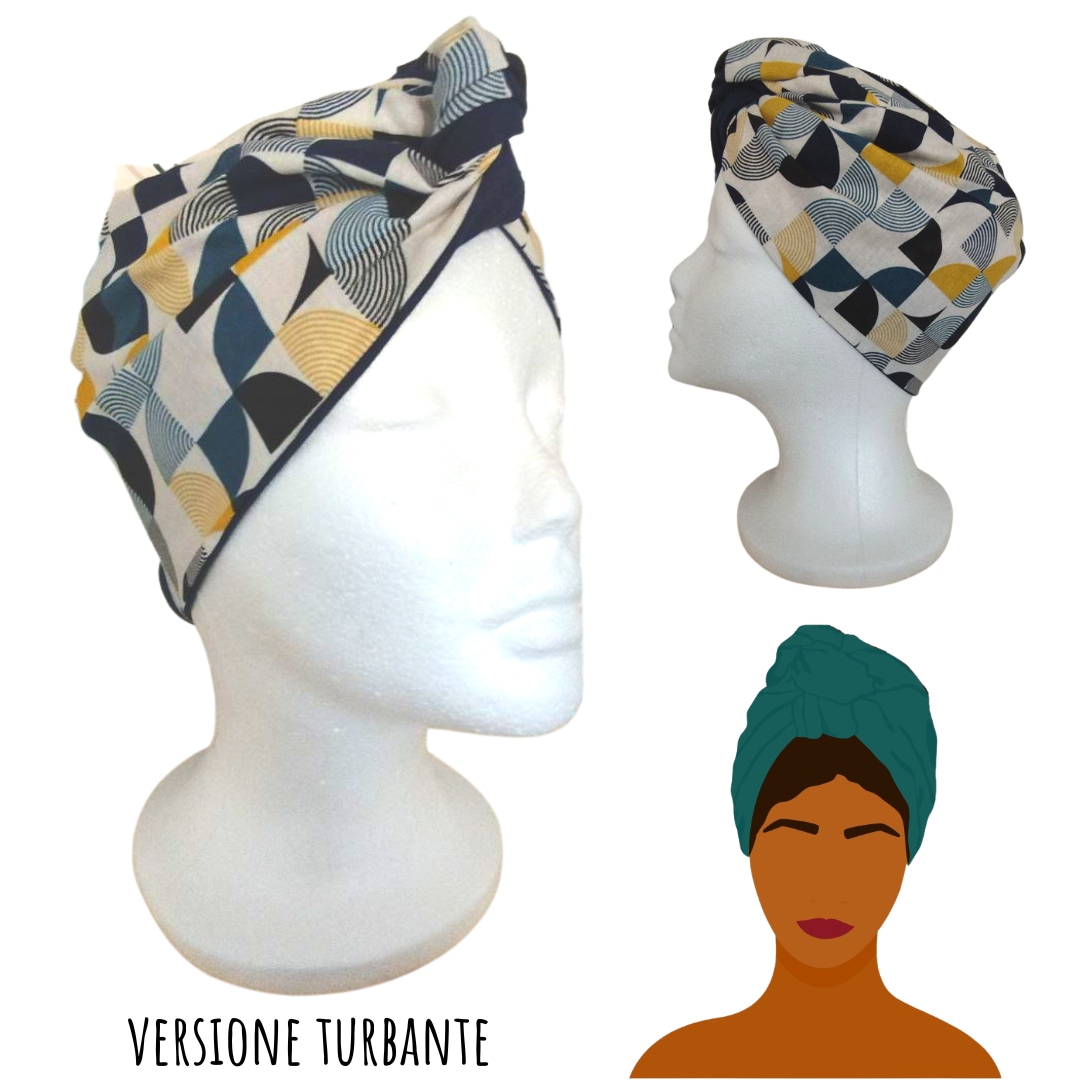 Fascia-Turbante Modellabile Handmade - Retrò Blu