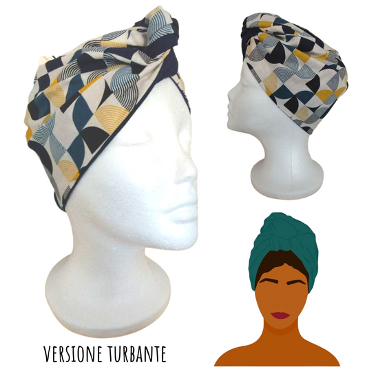 Fascia-Turbante Modellabile Handmade - Retrò Blu