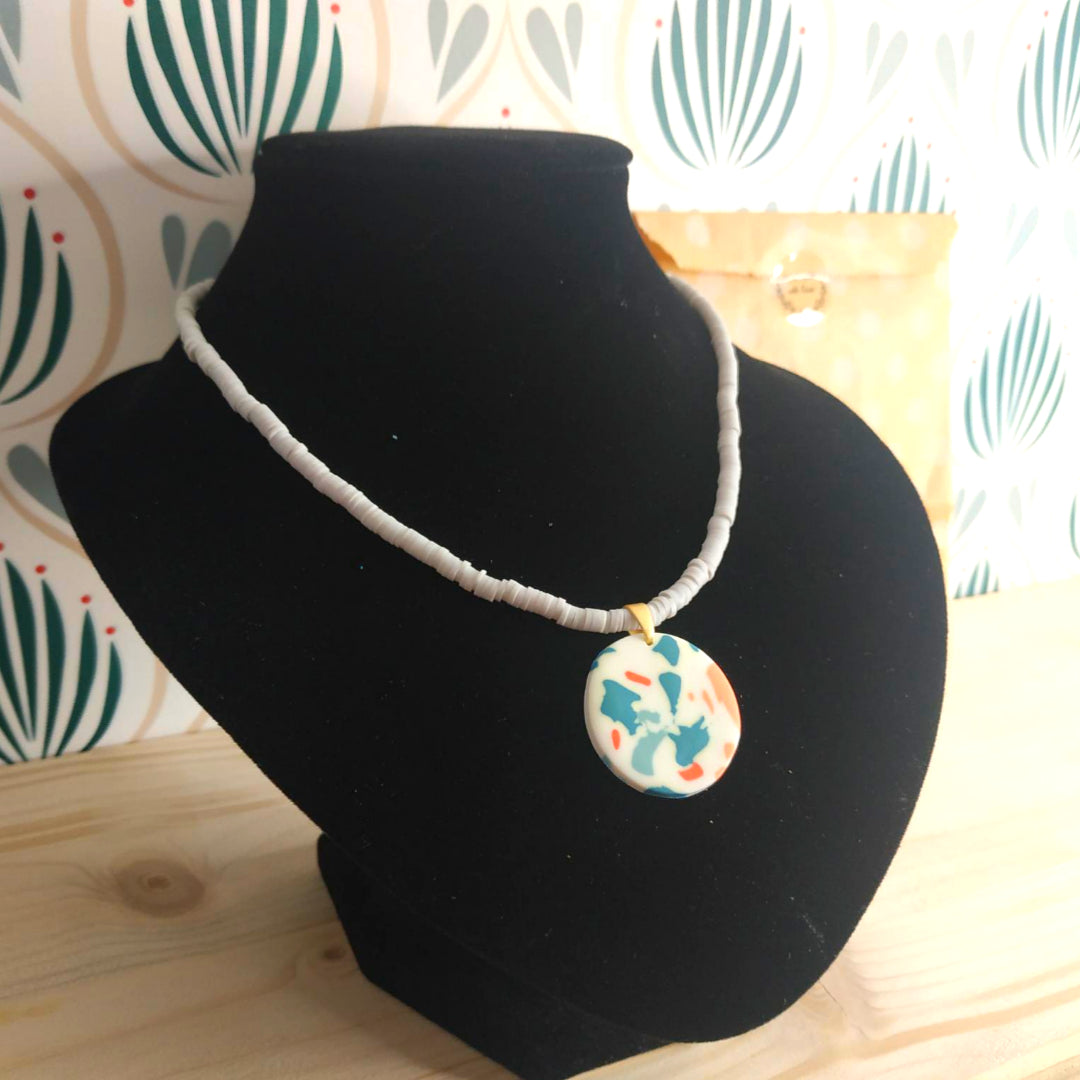 Collana Argilla Polimerica - Grigio/Petrolio/Celeste/Arancio