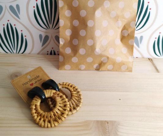 Orecchini in Rattan - Rotondi Inserto Verde