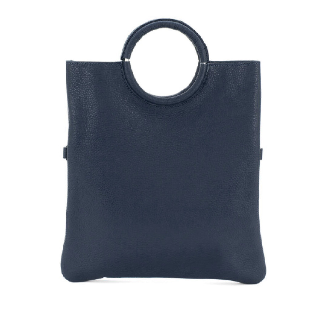 Borsa Manico Cerchio e Pochette Vera Pelle - Blu Notte