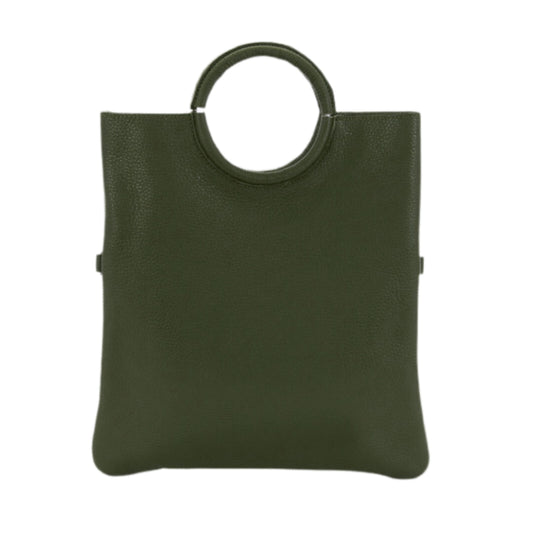 Borsa Manico Cerchio e Pochette Vera Pelle - Verde Militare