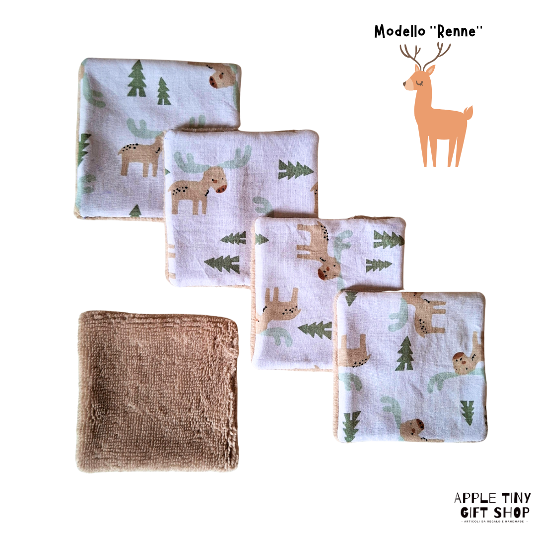 Set 5 Dischetti Struccanti Riutilizzabili Handmade - Renne