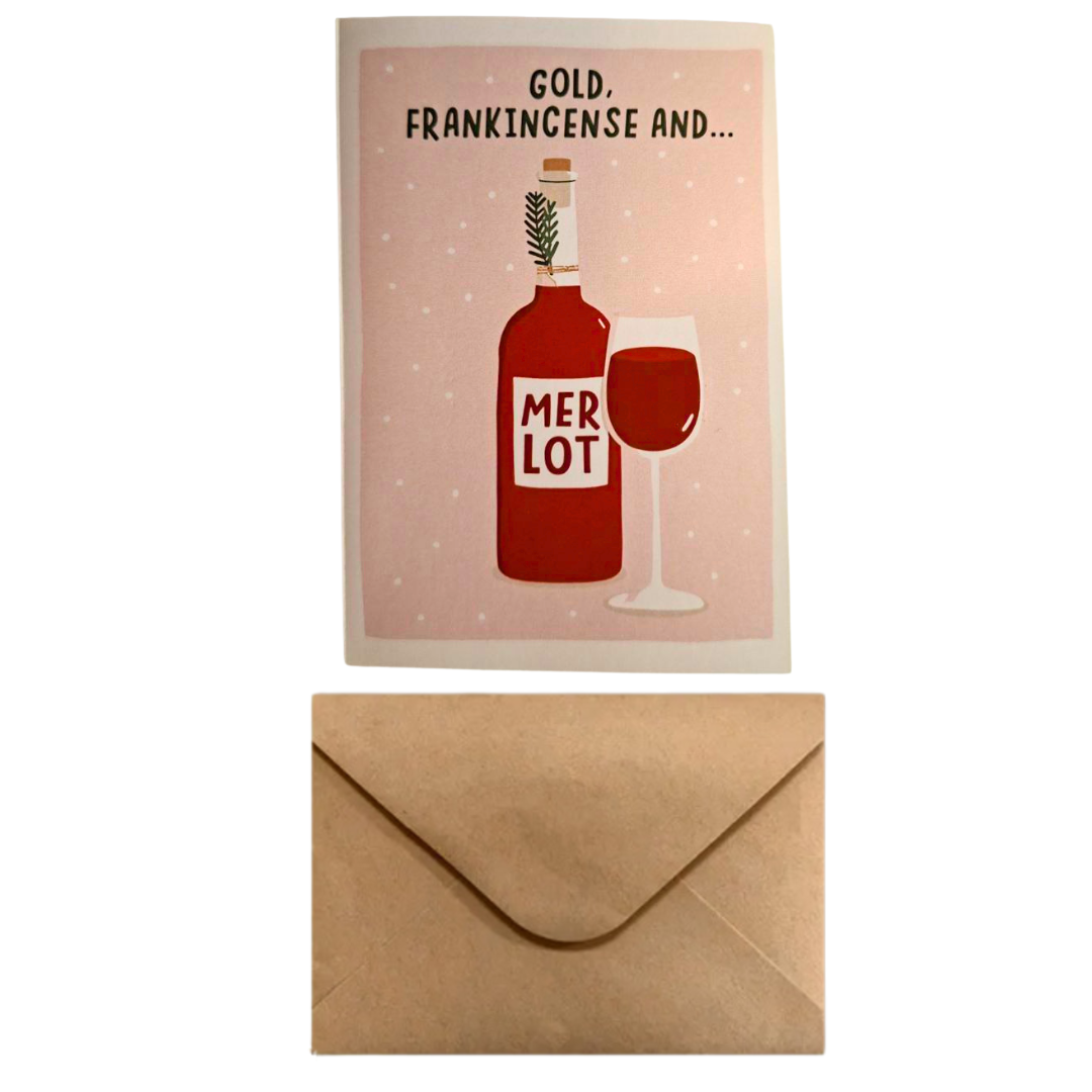 Biglietto Auguri Natale - ''Gold Frankincense and... Merlot''