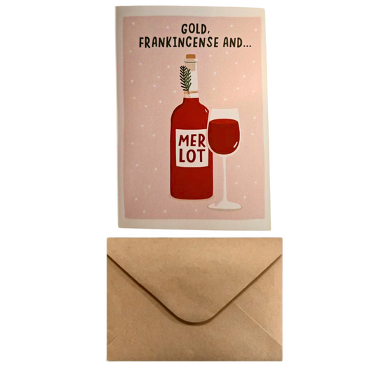 Biglietto Auguri Natale - ''Gold Frankincense and... Merlot''