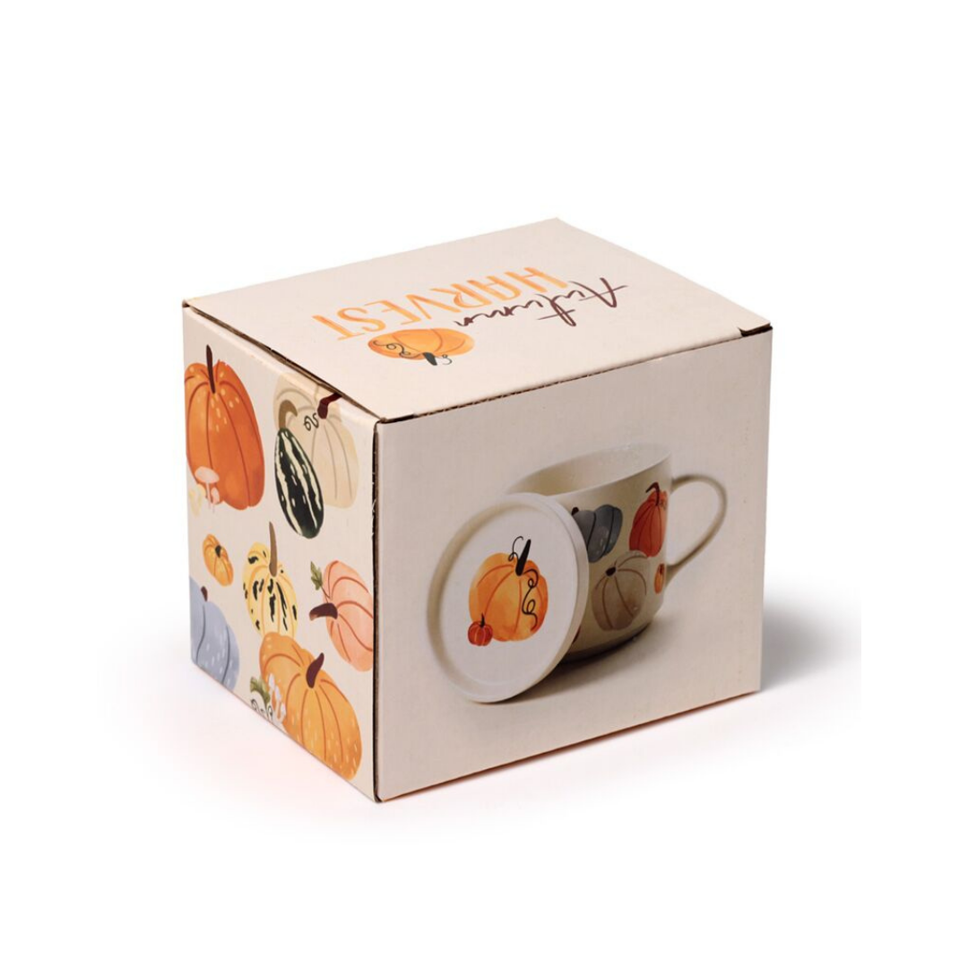 Tazza in Porcellana e Sottobicchiere/Coperchio - Zucca