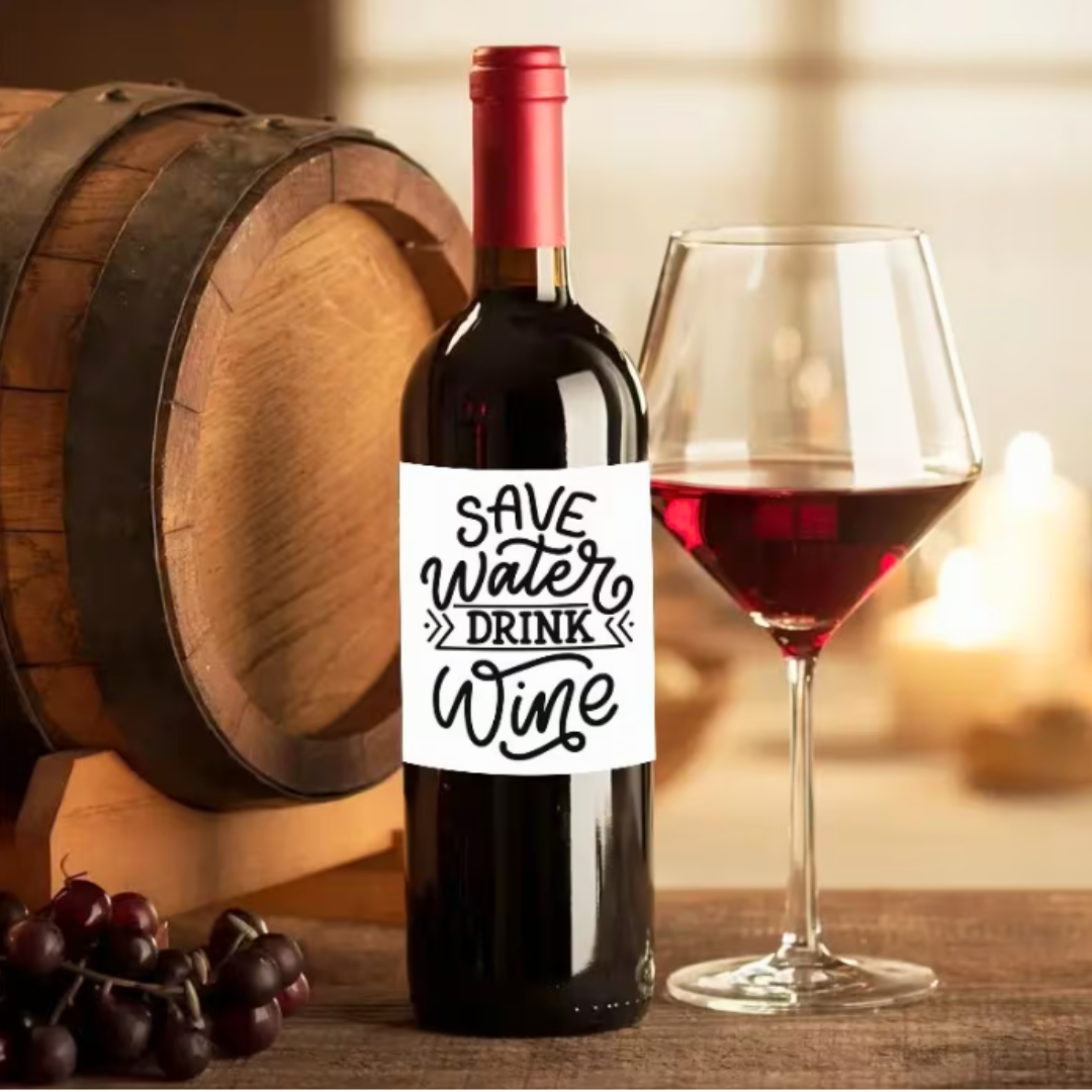 Etichetta Adesiva Bottiglie - Save Water Drink Wine