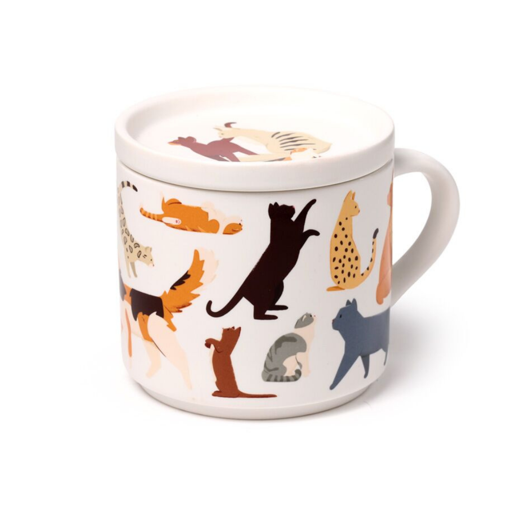 Tazza in Porcellana e Sottobicchiere/Coperchio - Gatti