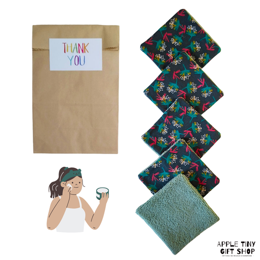 Set 5 Dischetti Struccanti Riutilizzabili Handmade - Fiori Base Verde