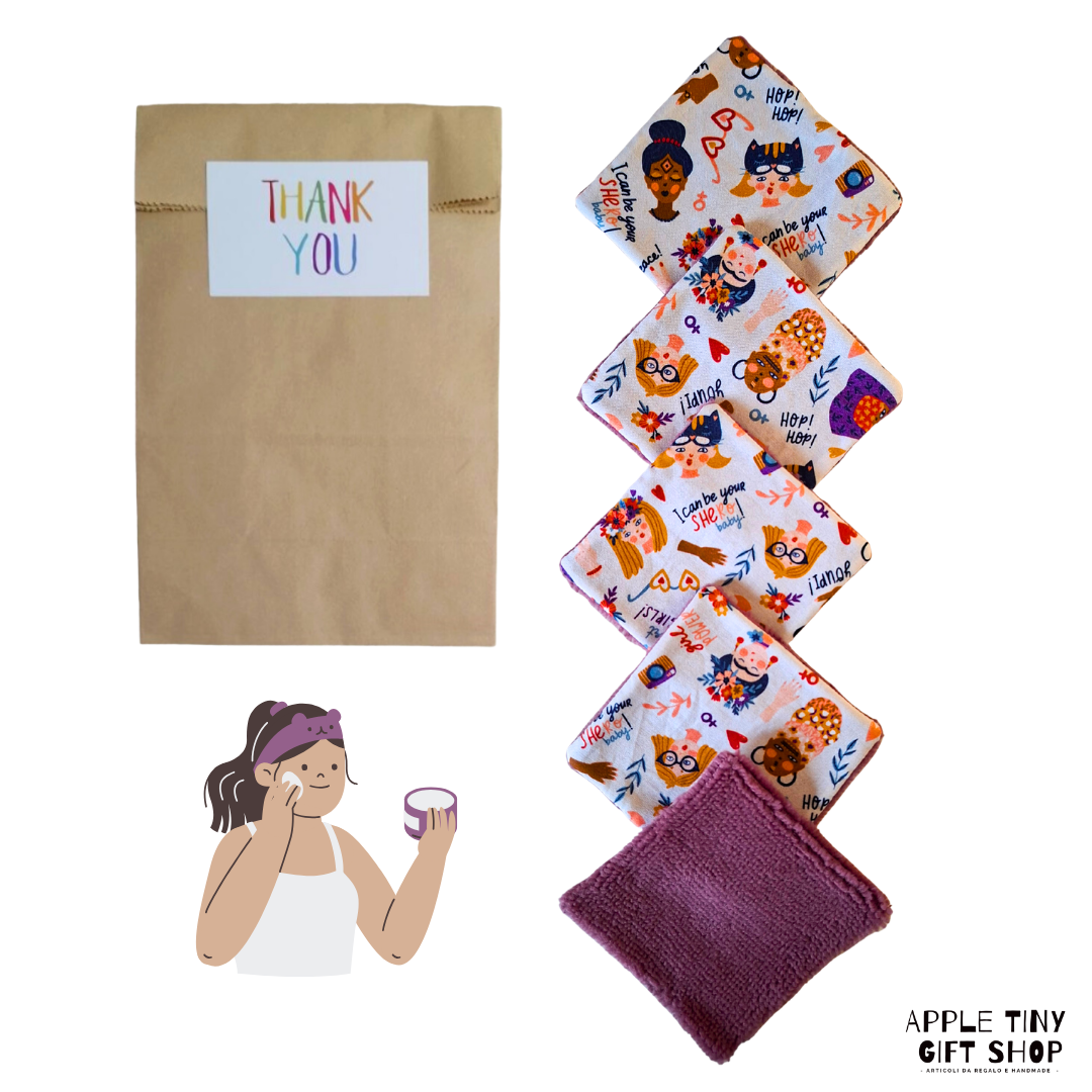 Set 5 Dischetti Struccanti Riutilizzabili Handmade - Girl Power